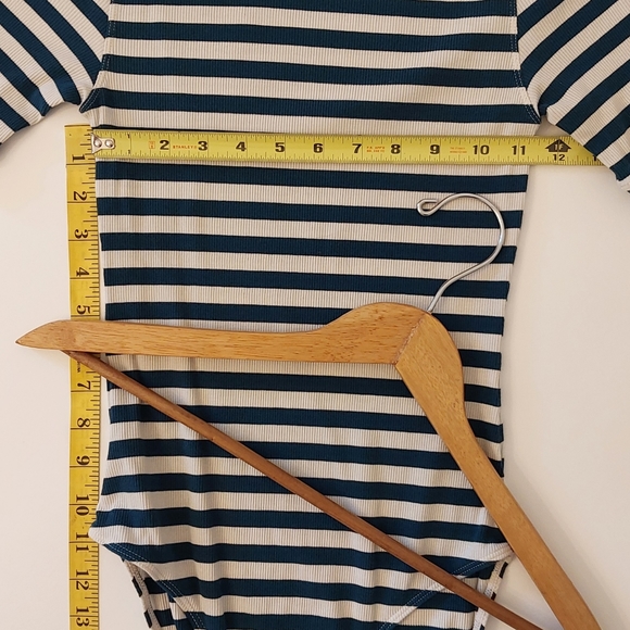 Capulet Short Sleeve Striped Teal/Cream Ribbed Knit Bodysuit size S - Picture 5 of 6